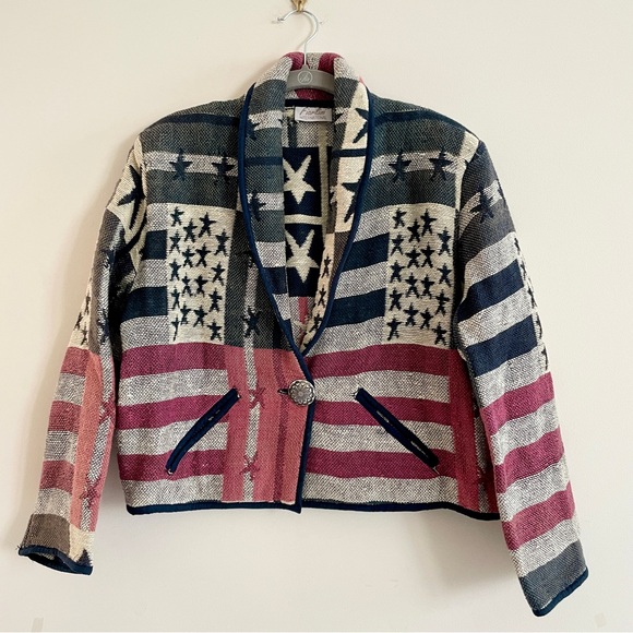 fiorlini Jackets & Blazers - Jacket Womens Medium Tapestry USA Flag Stars Western Red Blue Patriotic 4th July